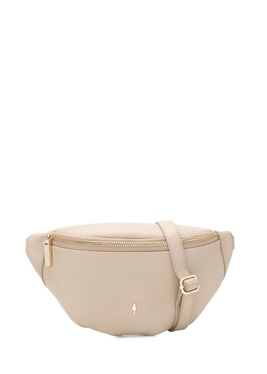 Beige leather women's waist bag TORES-0894E-1B(W26) - front product view, on a white background.