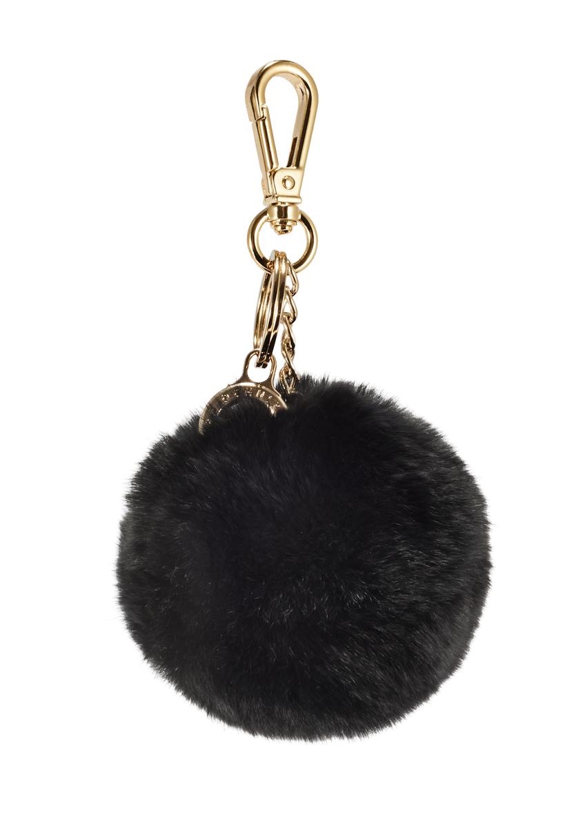 Black pompom keychain BRELOK-117A-99(Z25), front product view on white background.