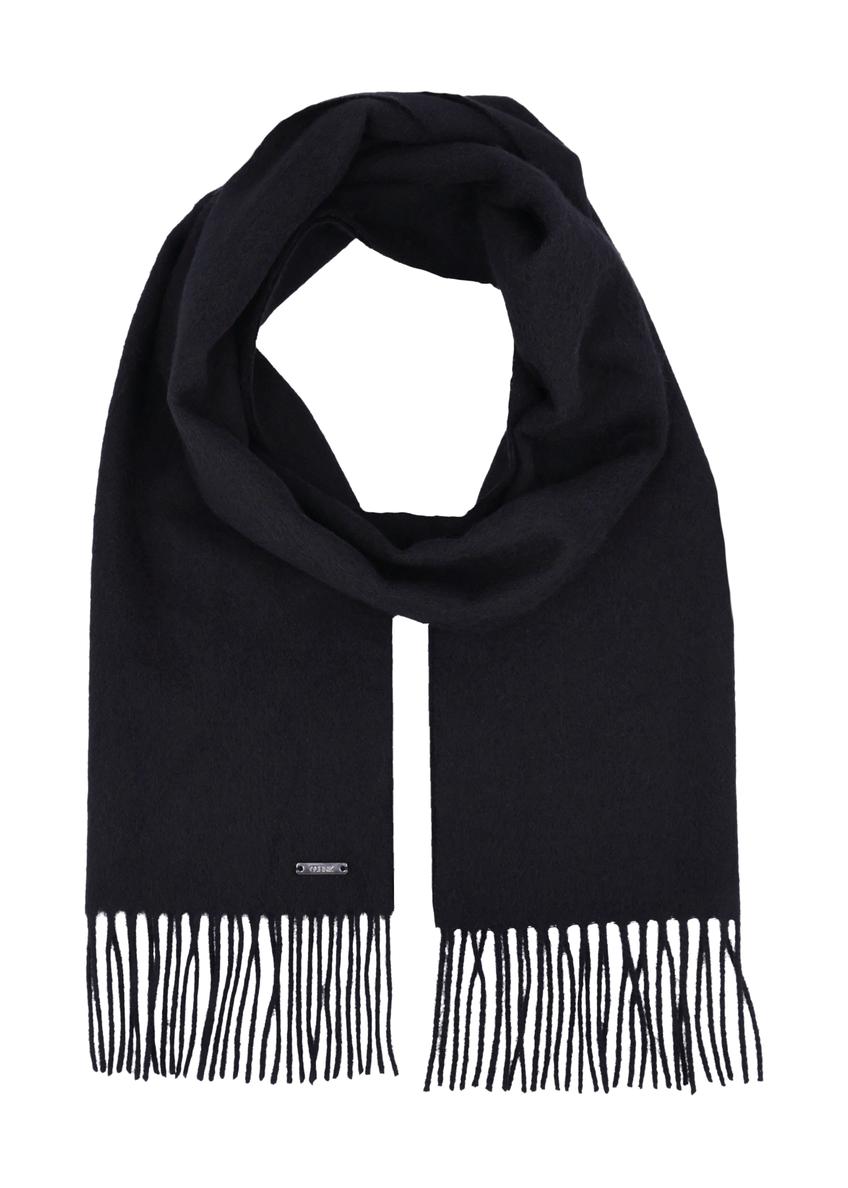 Men's woolen black scarf SZAMT-0034-99(Z25), front product view on white background.