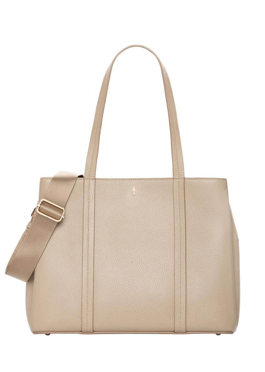 Beige leather shopper bag TORES-1342-1B(Z26), front product view on a light background.