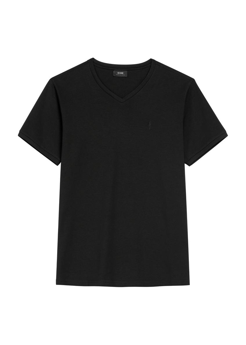 Black basic T-shirt for men with logo TSHMT-0088-99(W26)