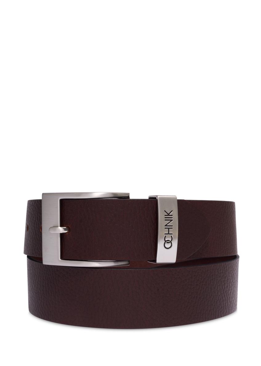 Men's brown leather belt PASMS-0127-1H(Z26), front view of the product on a white background.