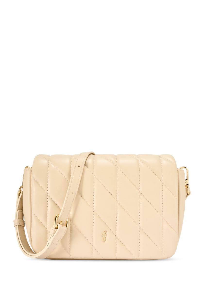 Cream women's handbag with stitching TOREC-1151-0B(W26) - front product view, on a white background.