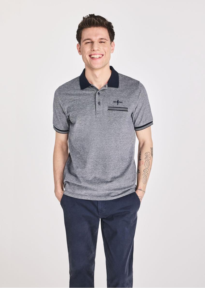 Navy blue men's polo shirt POLMT-0068-69(W25)-01