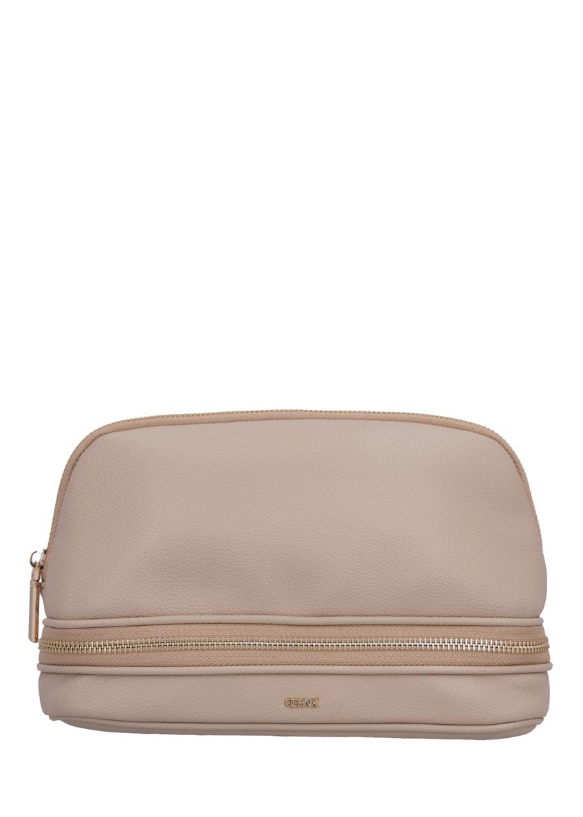 Beige women's cosmetic bag TOREC-1348-1B(Z26), front product view on white background.