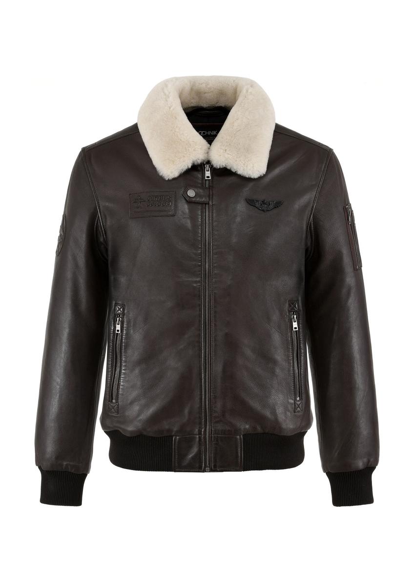 Brown men's leather jacket aviator KURMS-0350-4158(Z25)