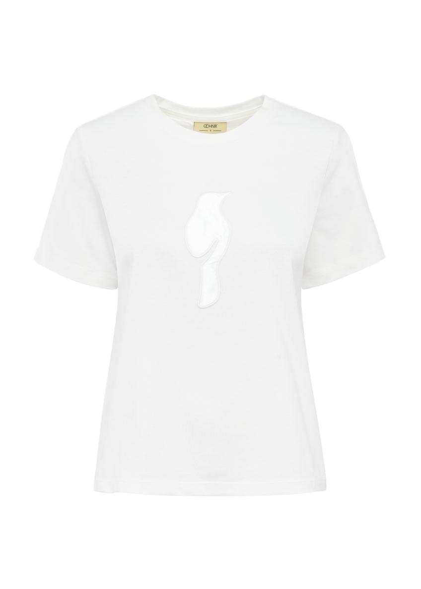 Cream women's T-shirt with logo TSHDT-0137-12(W25)-04