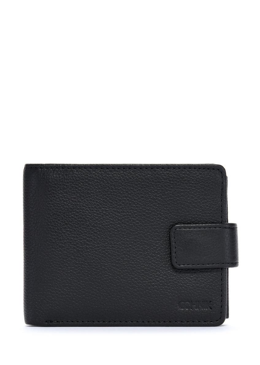 Black men's wallet made of genuine leather PORMS-0631A-9I(W26), front product view on white background.