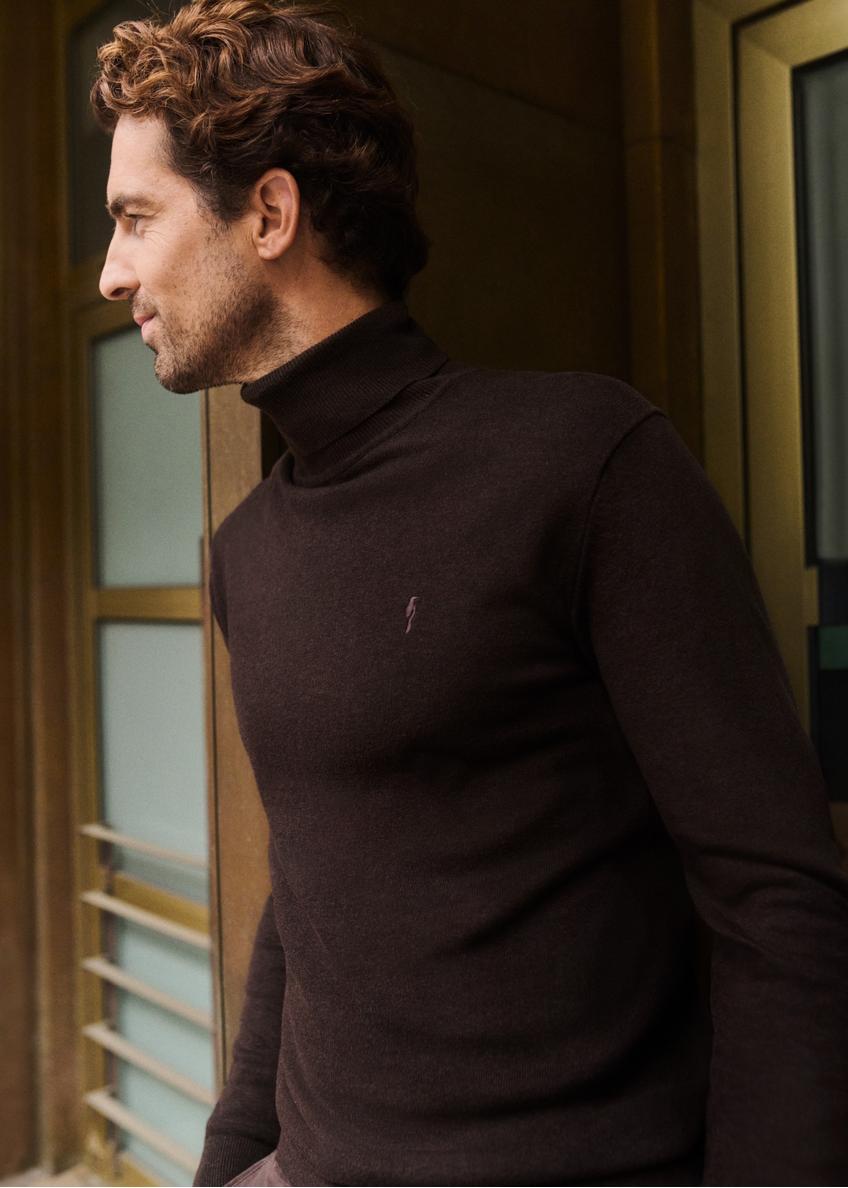 Men's turtleneck sweater in chocolate color SWEMT-0095B-90(Z25)