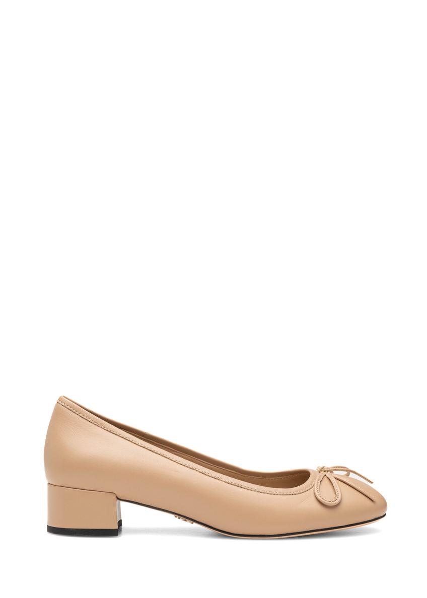 Beige leather women's pumps BUTYD-1239-1B(W26) - side product view, on a white background.
