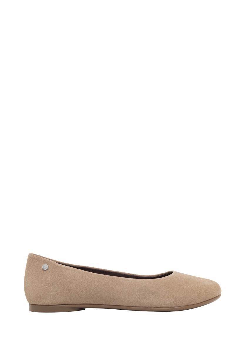 Women's suede ballet flats in cool beige color BUTYD-1286-1K(Z26), front view of the product on a light background.