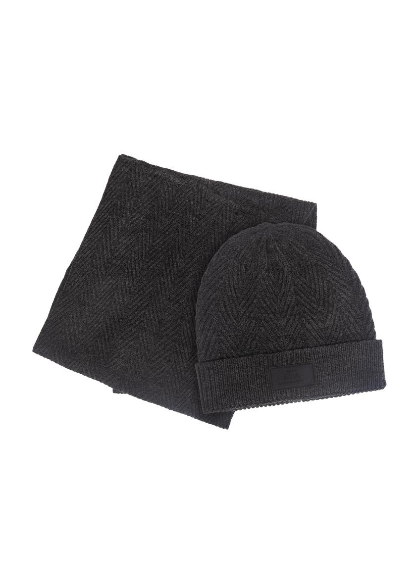 Grey men's cap and scarf set ZESTM-0004-95(Z24)-01