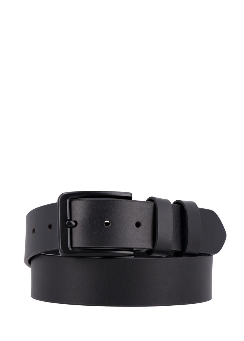 Black men's leather belt PASMS-0287-99(Z26), front view on a white background.