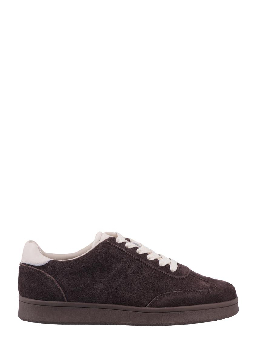 Dark brown suede sports shoes BUTYD-1317-1I(Z26), side view of the product on a white background.