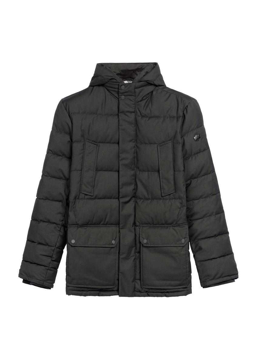 Black men's winter jacket KURMT-0379-99(Z25), product view from the front on a white background.