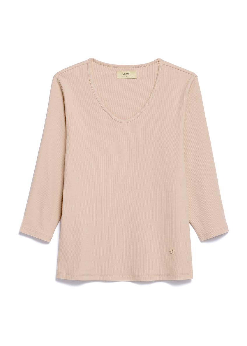 Beige V-neck women's blouse LSLDT-0036-82(W26)
