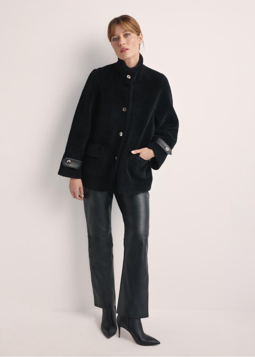 Women's wool fur coat in black FUTDW-0032-99(Z25)