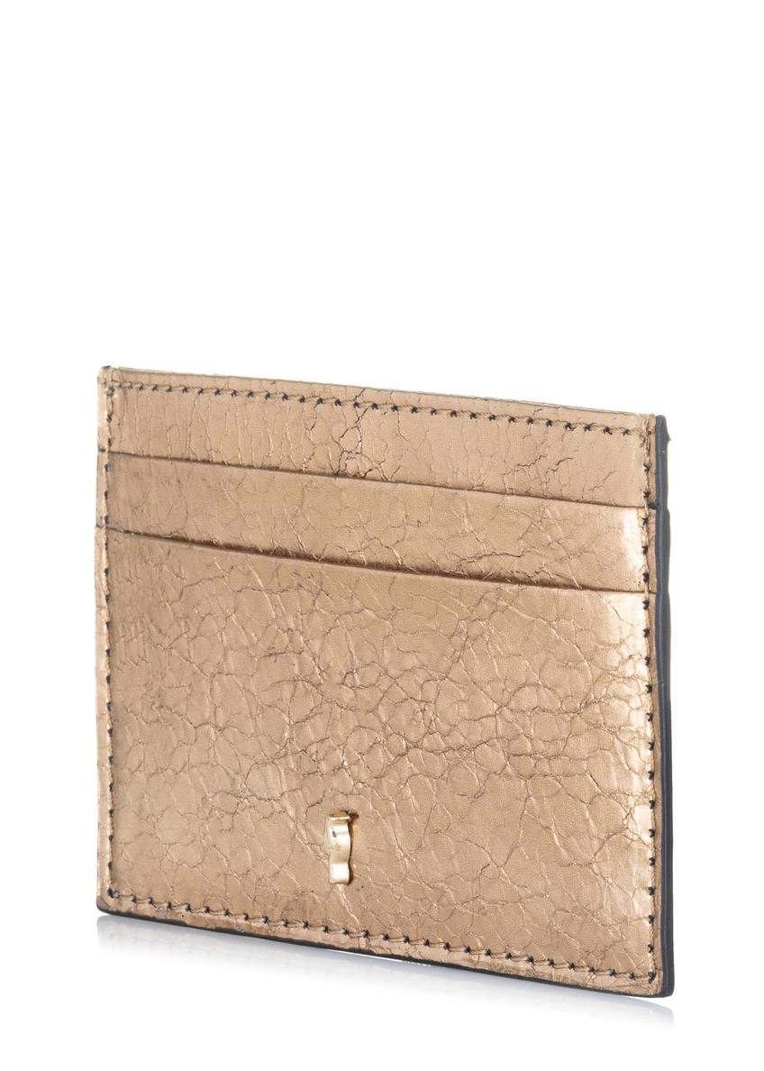 Gold leather card case PORES-0835A-28(W23)