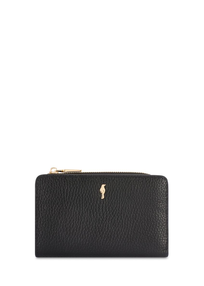 Women's leather wallet in black color PORES-0977R-9I(W26), front product view on white background.