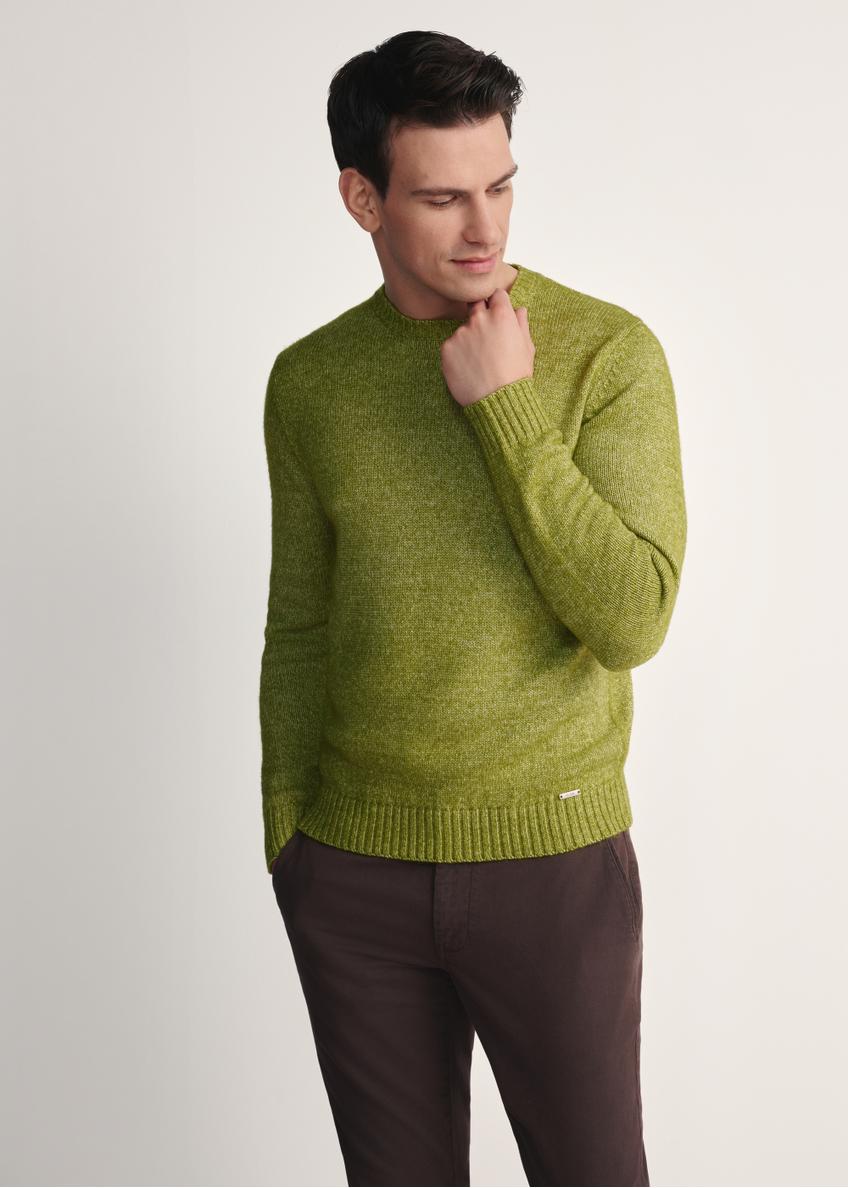 Lime men's sweater SWEMT-0170-84(Z25), front product view on the model. Half of the silhouette visible.