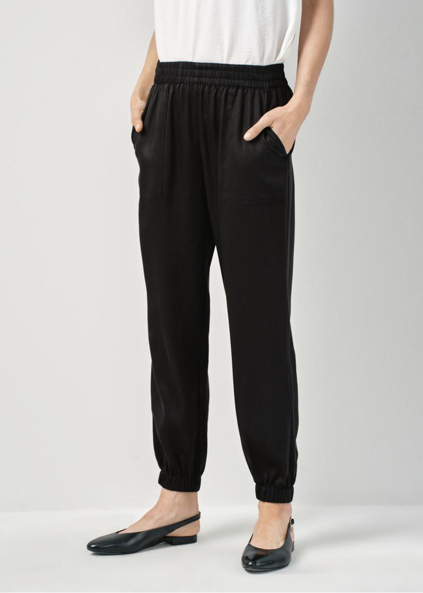 Black women's pants with ribbed cuffs SPODT-0093-99(W24)-01