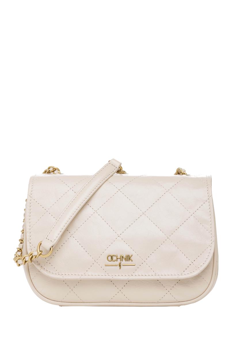 Cream patent leather women's handbag TORES-1297-0B(W26), front product view on a light background.