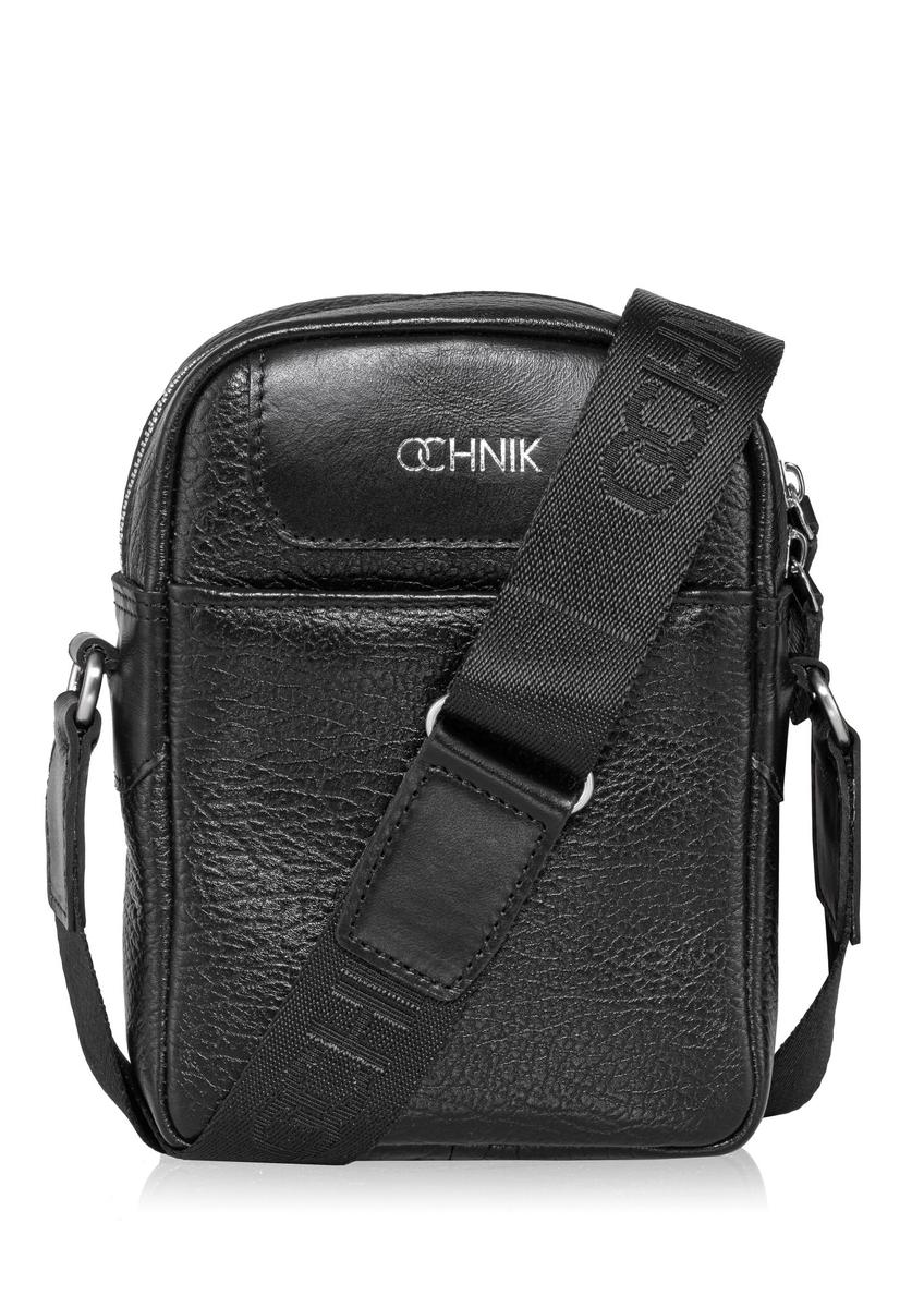 Black leather men's pouch with logo TORMS-0296A-99(Z25) - front product view on white background.