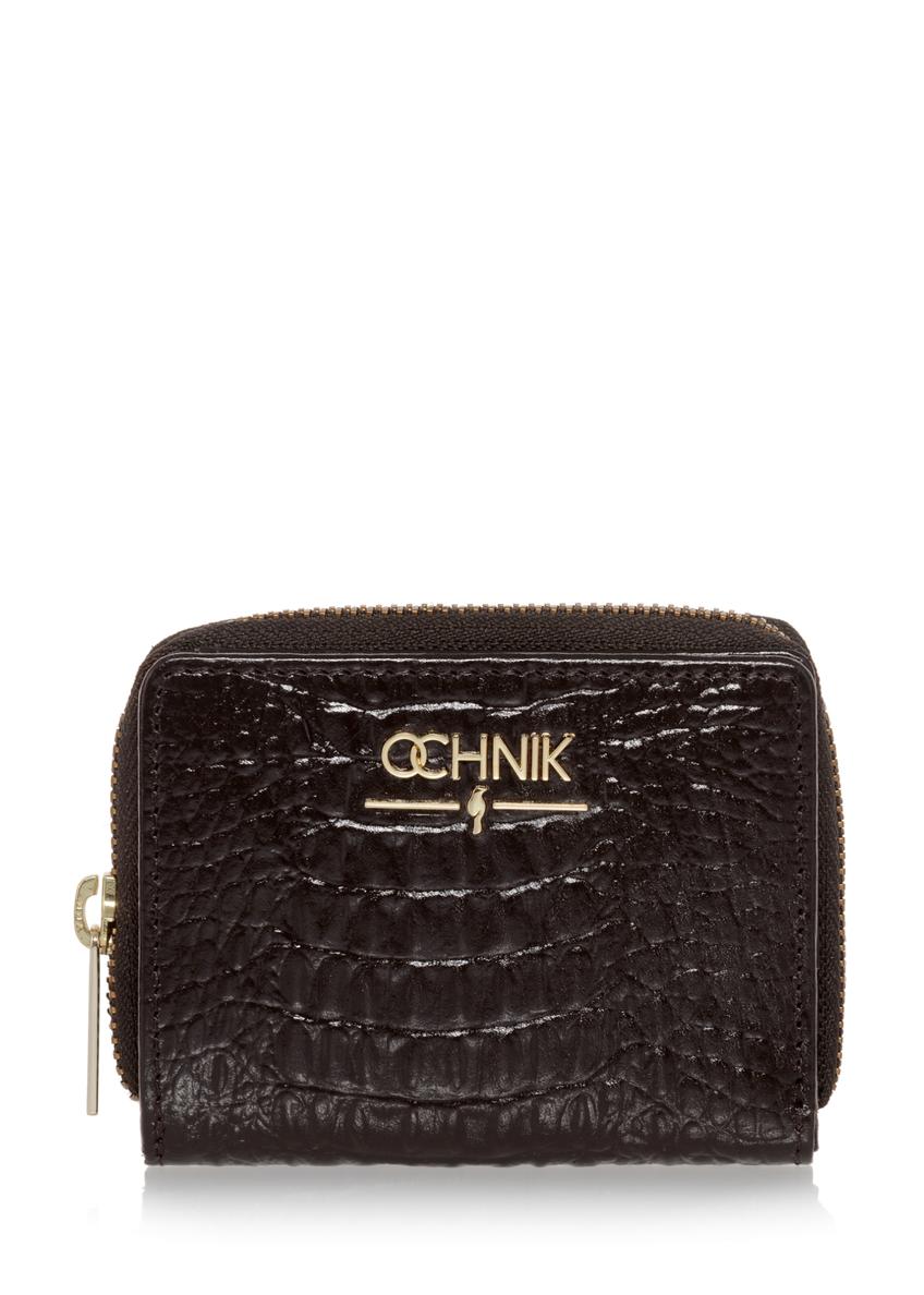 Dark brown leather women's croco wallet PORES-0810-90(W23)-07