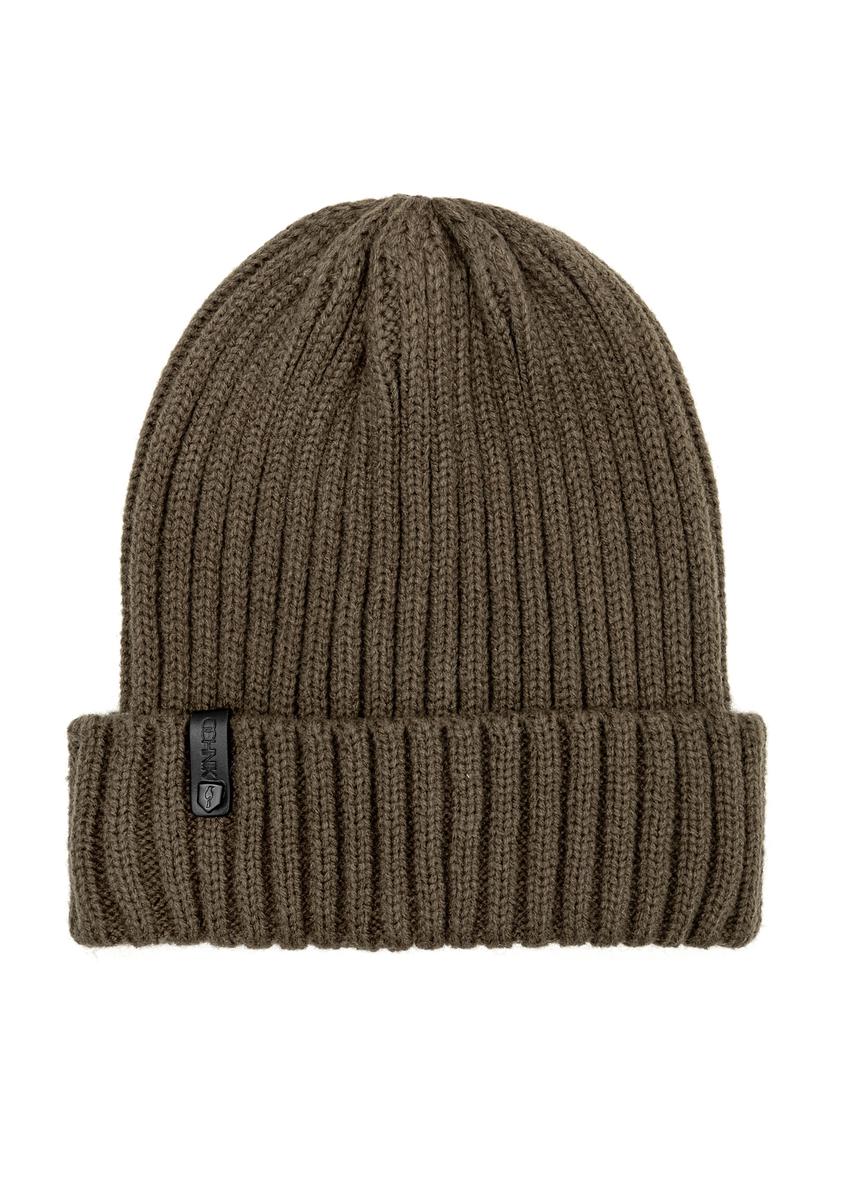 Men's winter khaki hat CZAMT-0088-51(Z25), front product view on white background.