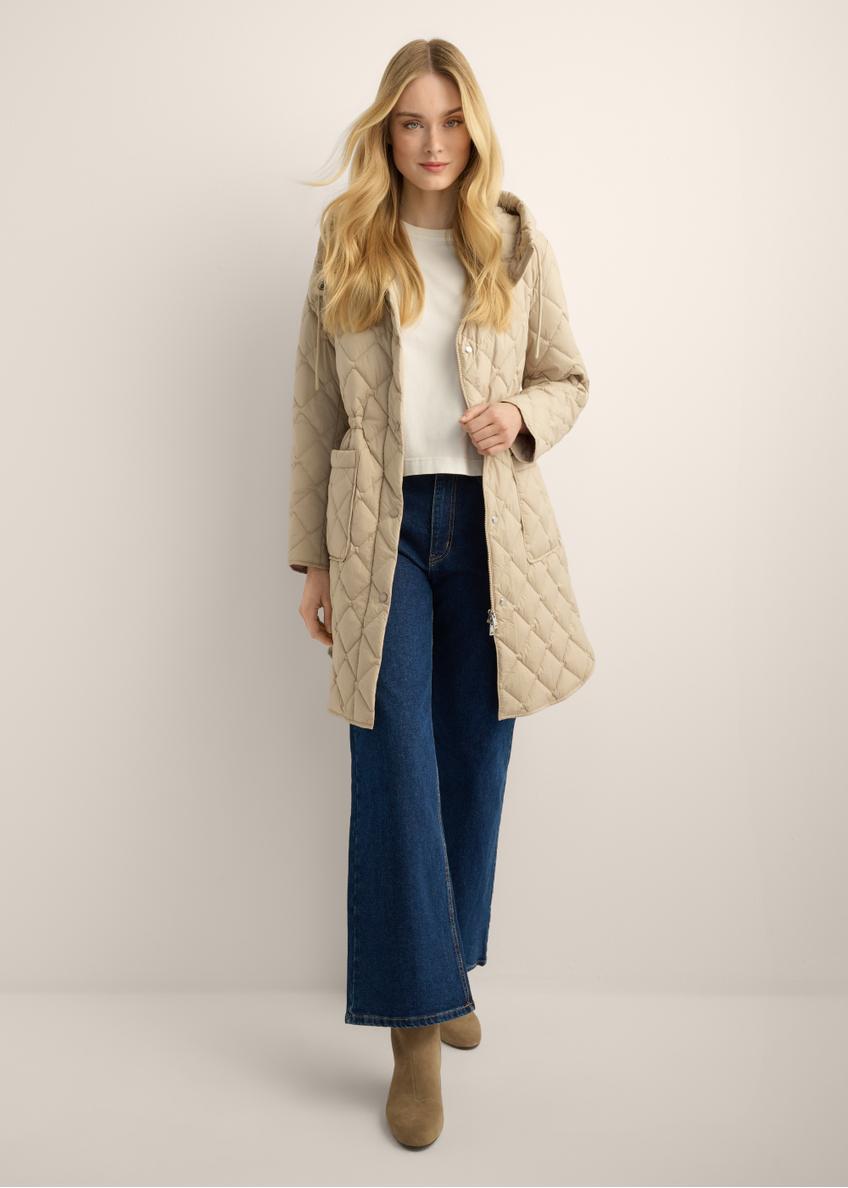 Beige women's transitional jacket KURDT-0666-1J(Z26). Front view of the product on a model. Full silhouette visible.