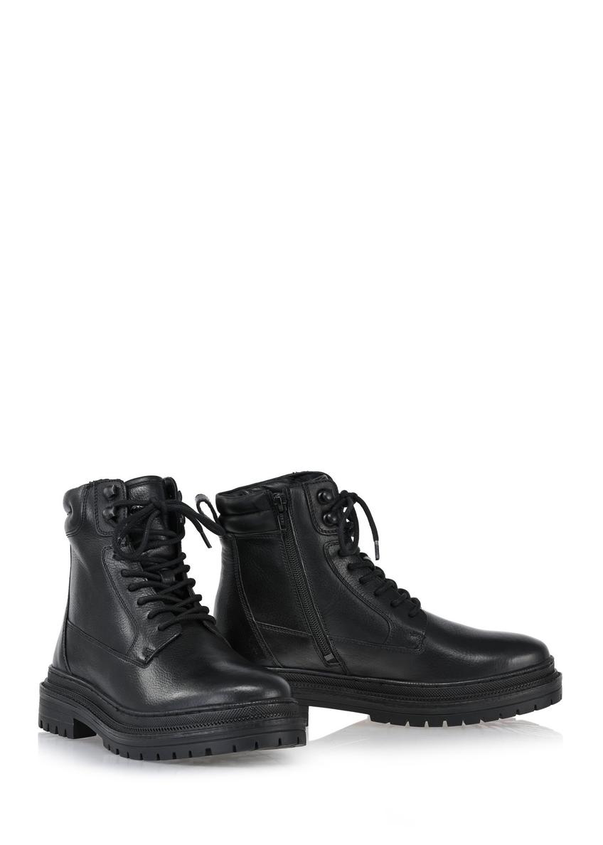 Black leather men's ankle boots BUTYM-0423B-99(Z24)