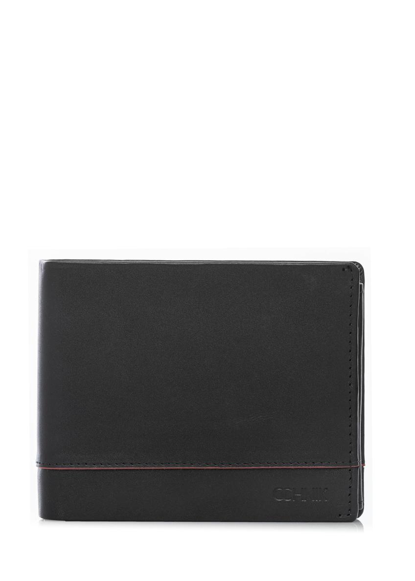 Black medium leather men's wallet PORMS-0697-9J(W26), front product view on white background.