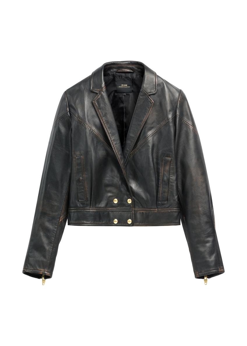 Women's vintage short leather jacket KURDS-0573-9J(W26)