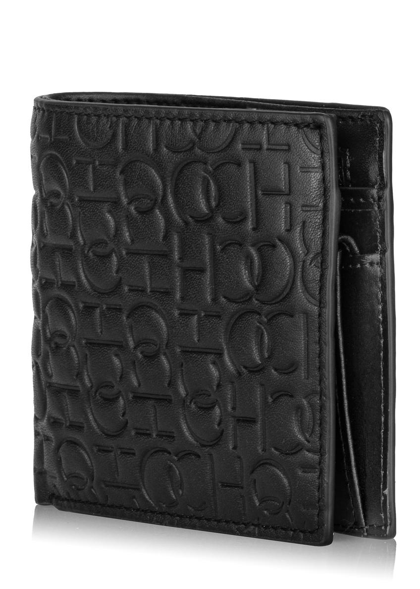 Men's black leather wallet with monogram PORMS-0603-98(Z23)