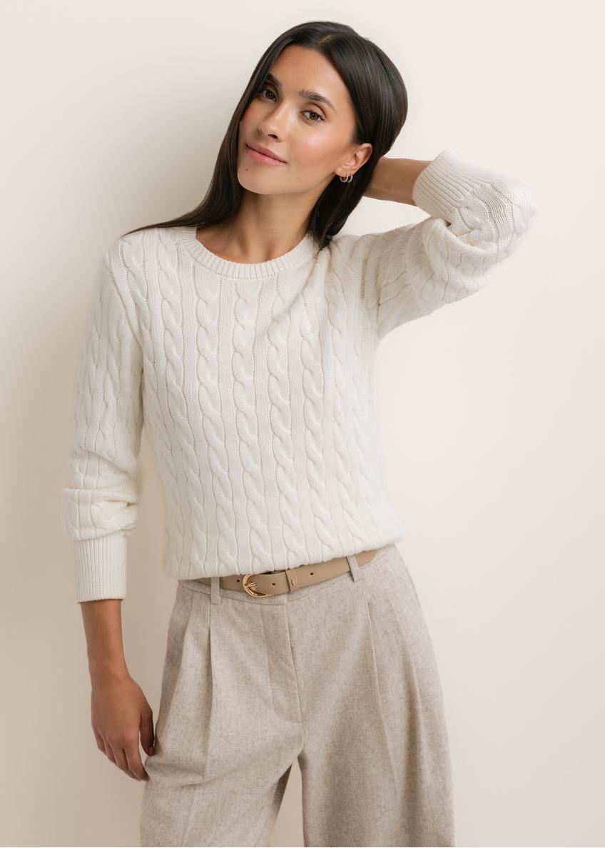 Cream women's cotton sweater SWEDT-0269-0B(Z26)