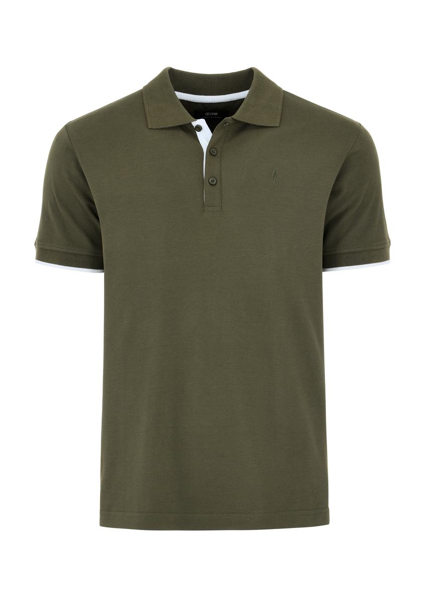 Men's khaki colored polo shirt POLMT-0045A-54(W24)-03