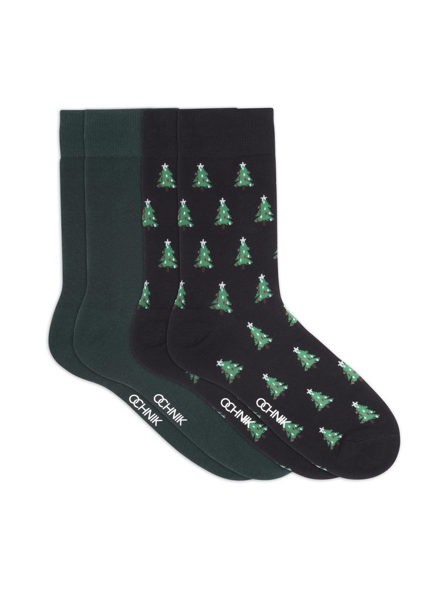 Two-pack of long men's Christmas socks ZESMT-0069-00(Z26), front view of the set on a white background.