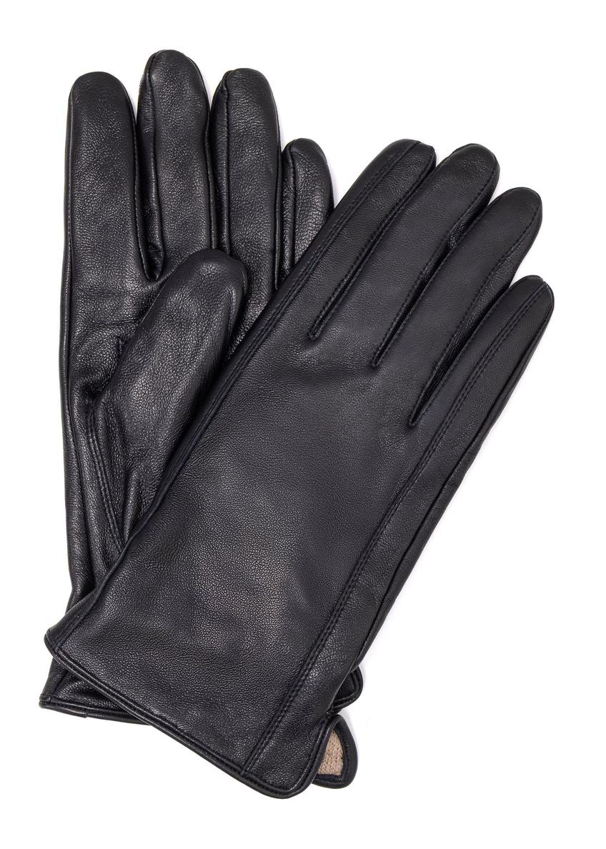Black men's leather gloves REKMS-0087-99(Z25) - front product view on white background.