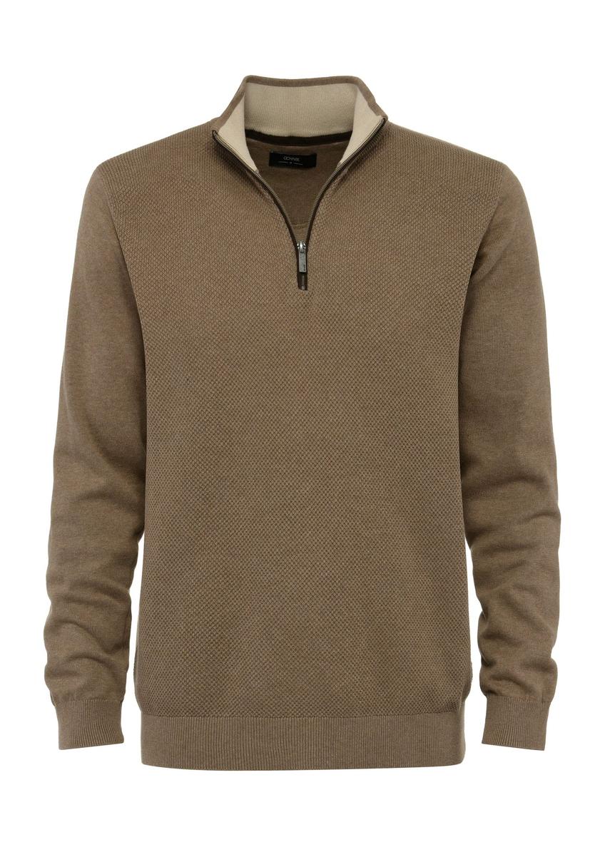 Beige men's sweater with stand-up collar SWEMT-0132-82(Z24)-01