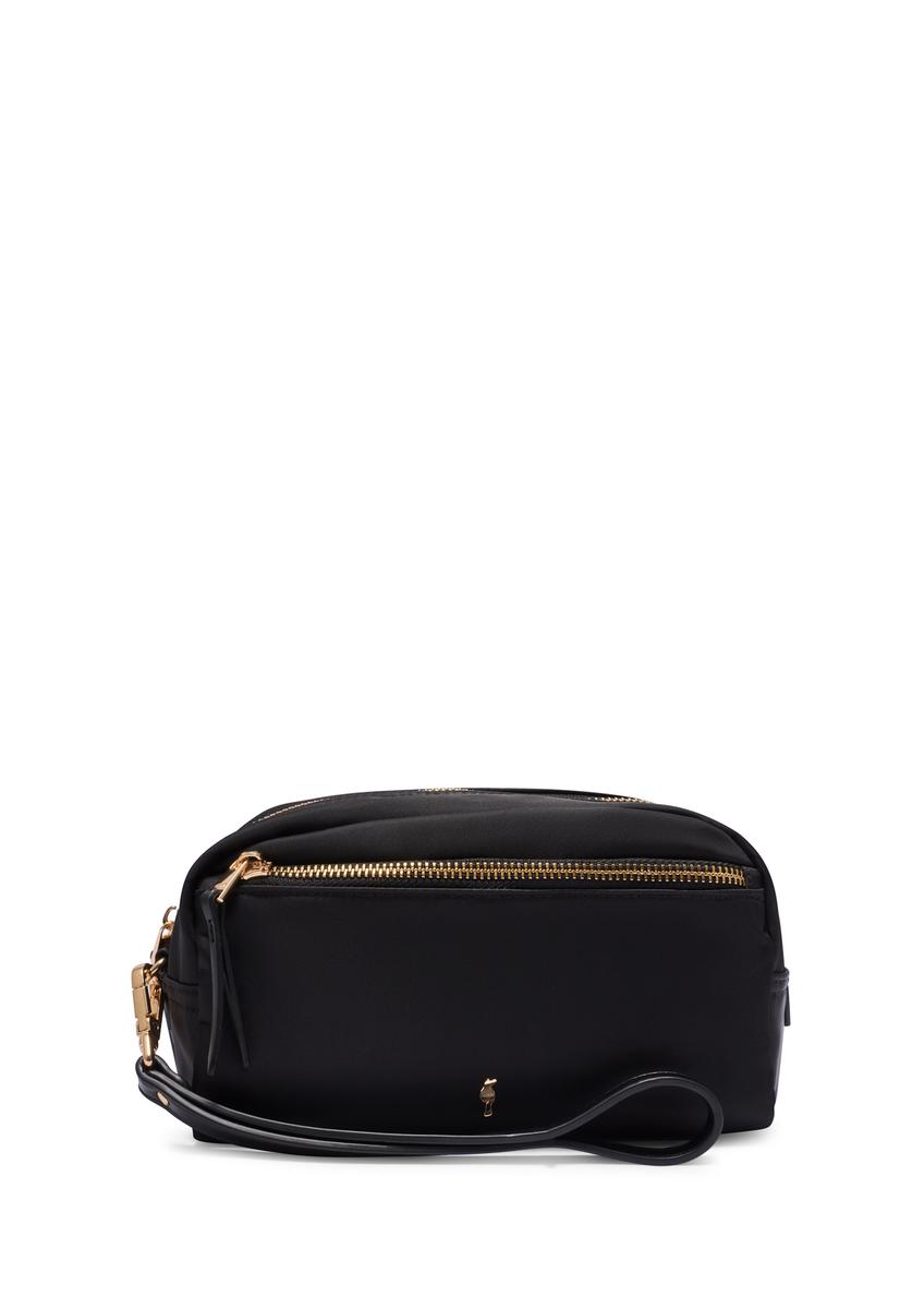 Black women's cosmetic bag TOREN-0347-99(W26), front product view on white background.