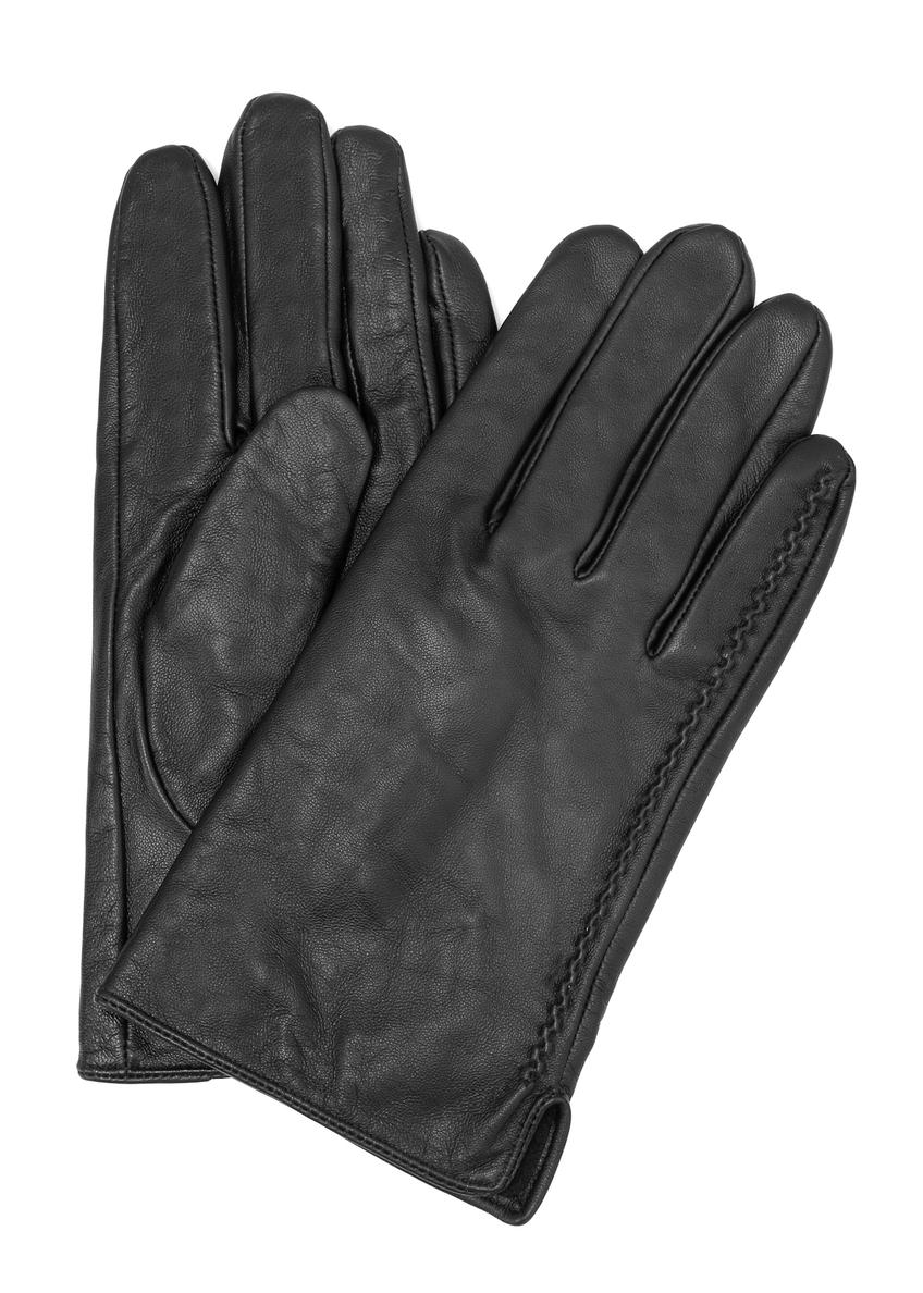 Men's black leather gloves REKMS-0001A-99(Z26) – front view of the product on a white background.