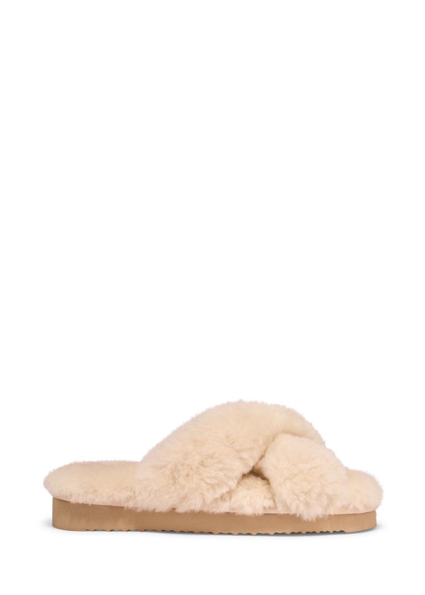 Beige women's wool slippers BUTYD-1320-0B(Z26) – side view of the product on a white background.