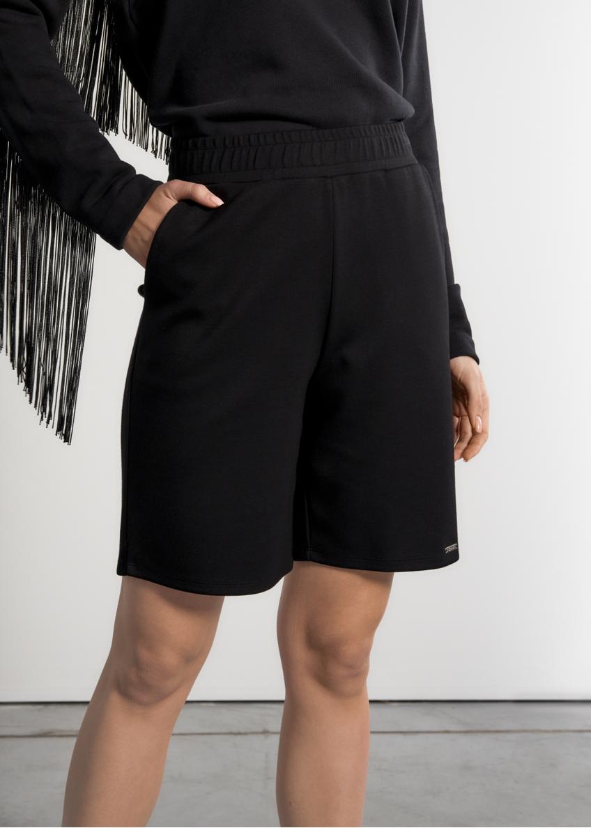 Black knit shorts for women SZODT-0006-99(W23)-01