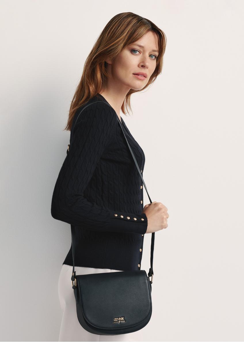 Black leather semi-circular messenger bag TORES-0972E-99(Z25)