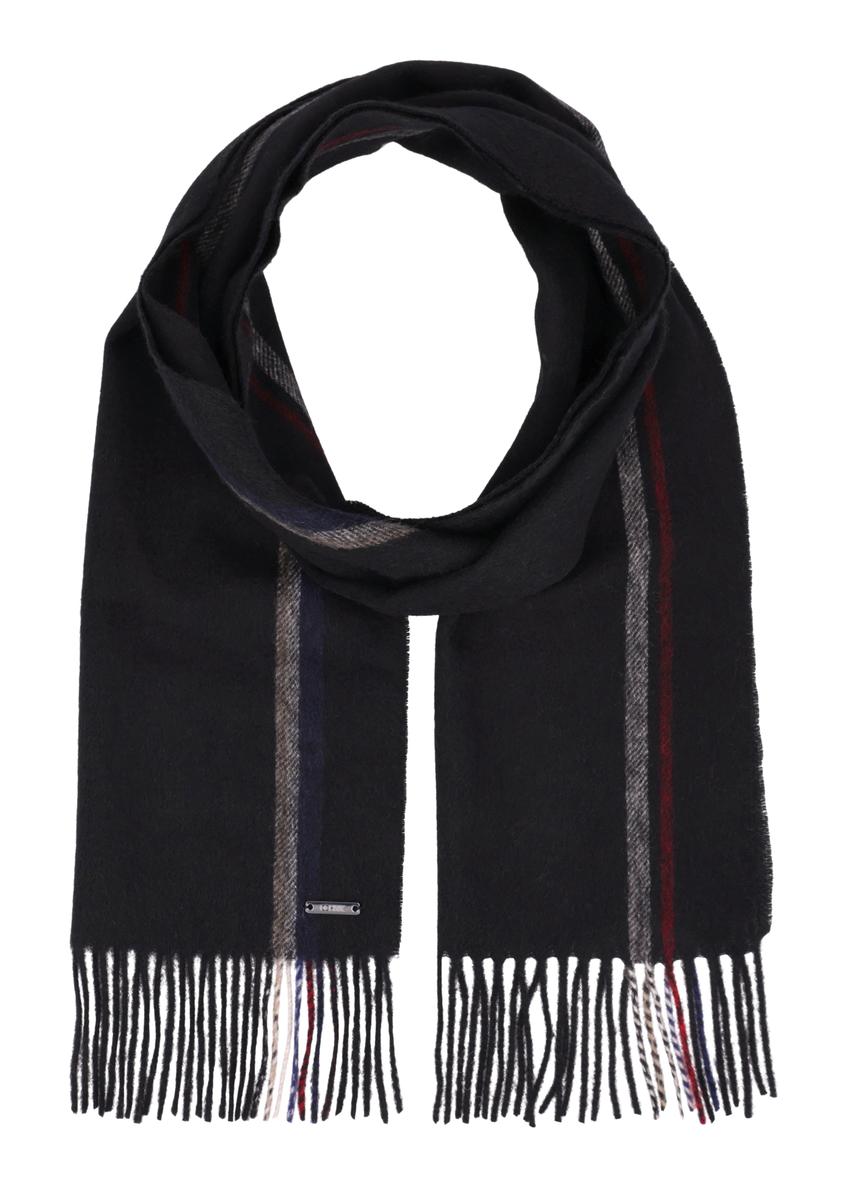 Men's woolen black scarf SZAMT-0090-9J(Z26), front product view on white background.
