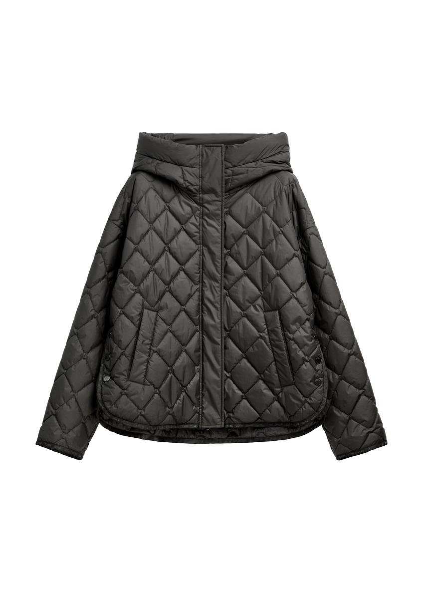 Black women's quilted jacket with hood KURDT-0588-99(Z26)