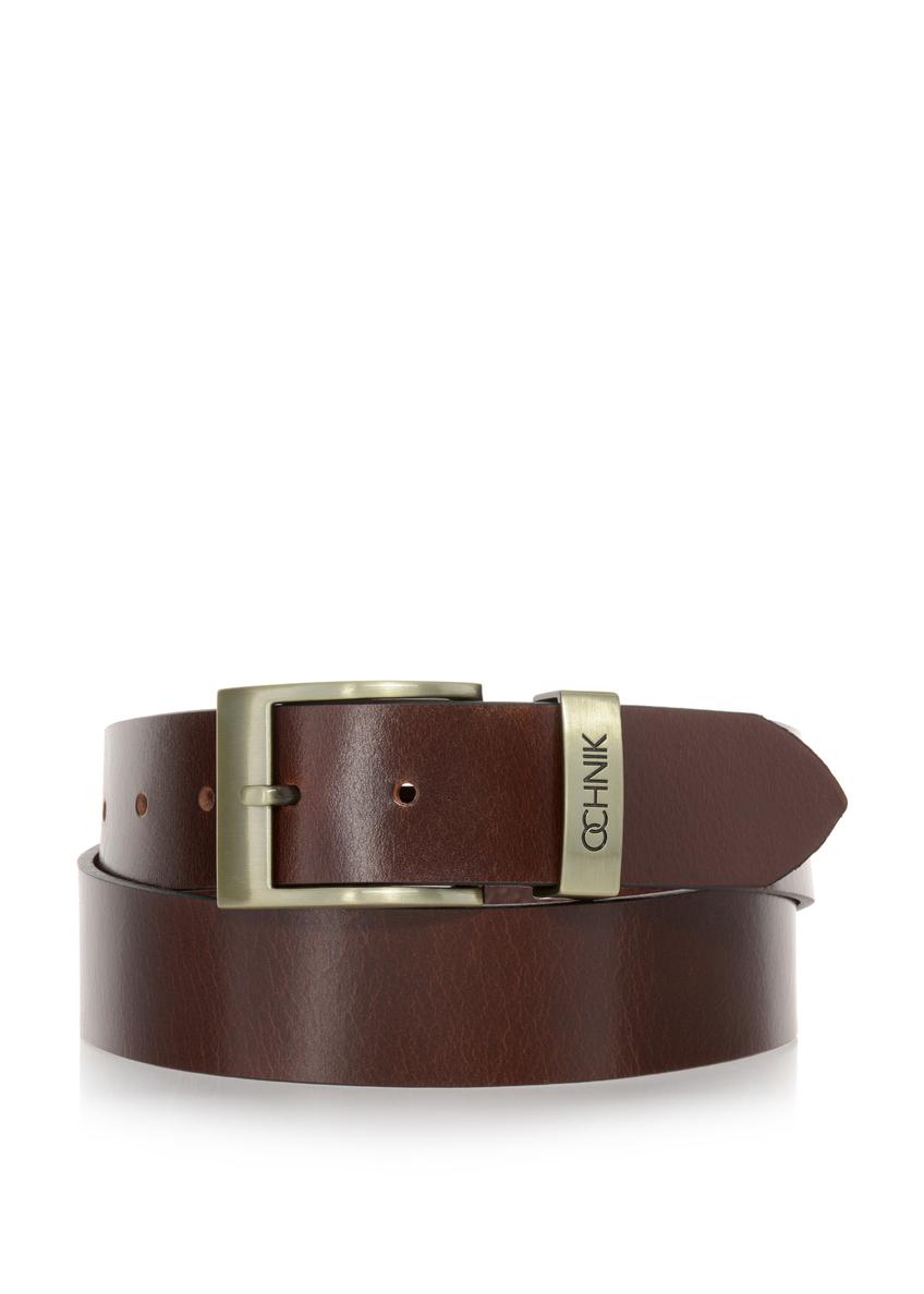 Dark brown leather men's belt PASMS-0127B-90(W24)-01