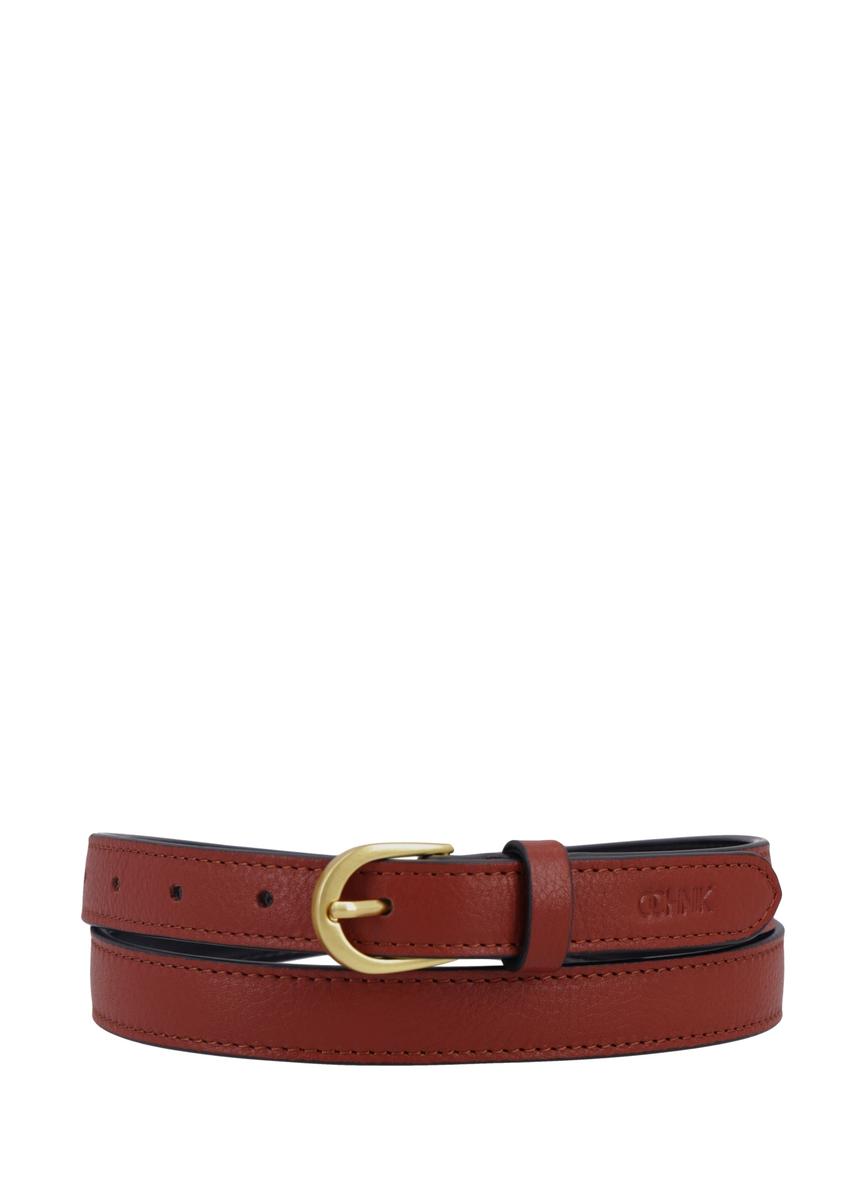Women's leather belt in red shade PASDS-0344-3D(Z26), front product view on white background.