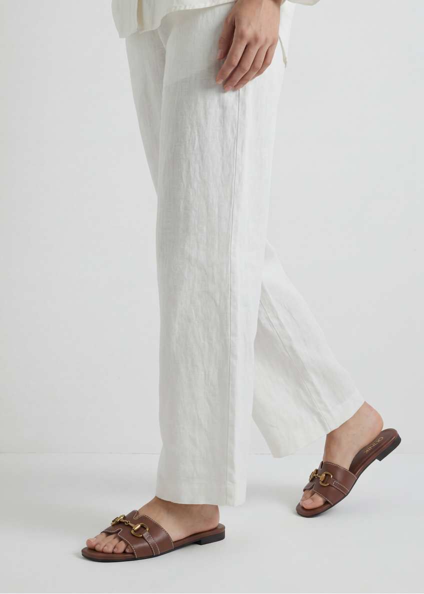 Women's leather flip-flops in camel color BUTYD-1273-1D(W26)