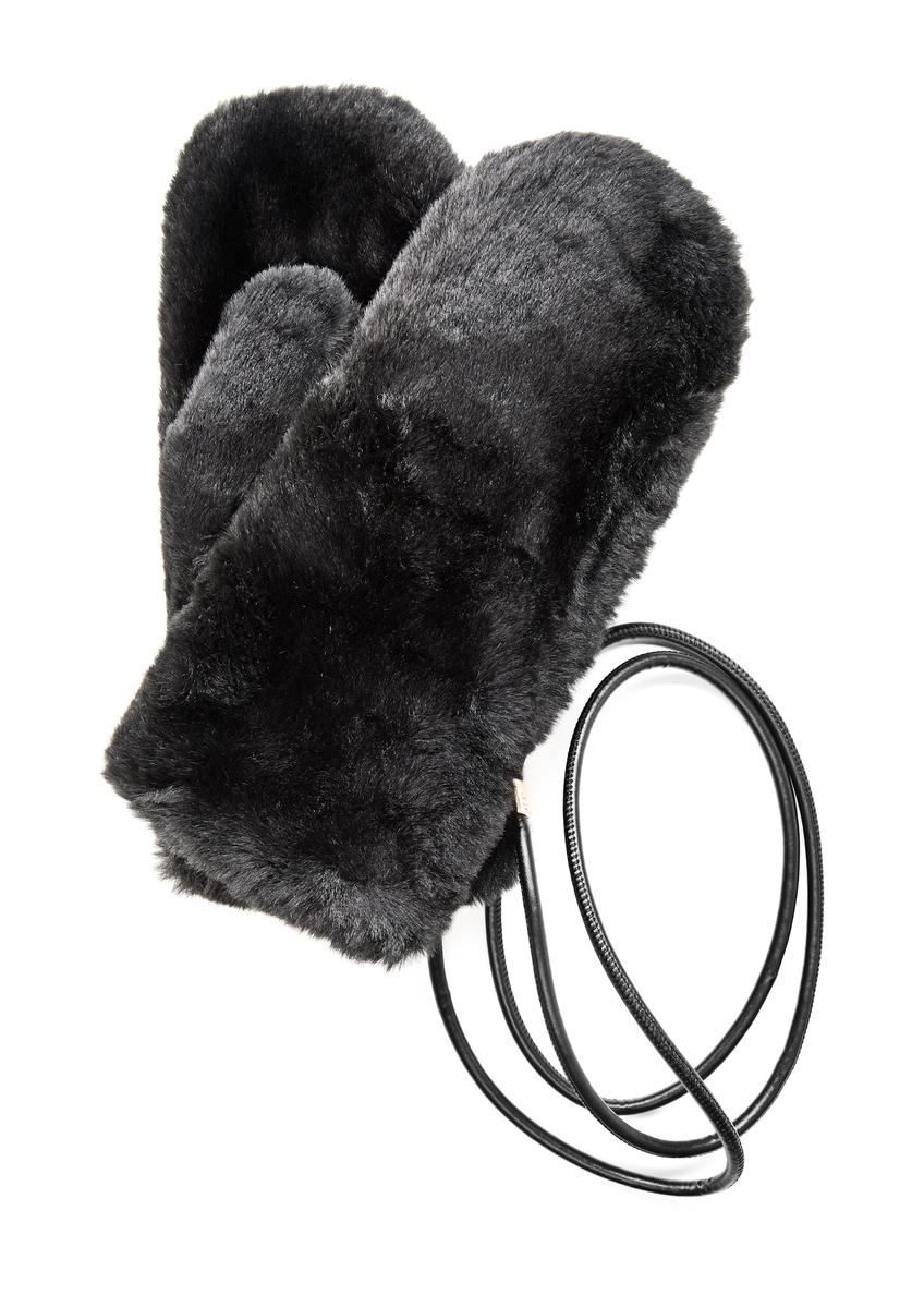 Black women's gloves made of natural fur REKDF-0033-99(Z25)